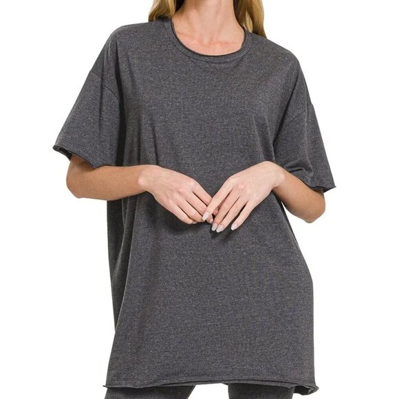 Zenana Cotton Round‎ Neck Top & Biker Shorts - Picture 2 of 3